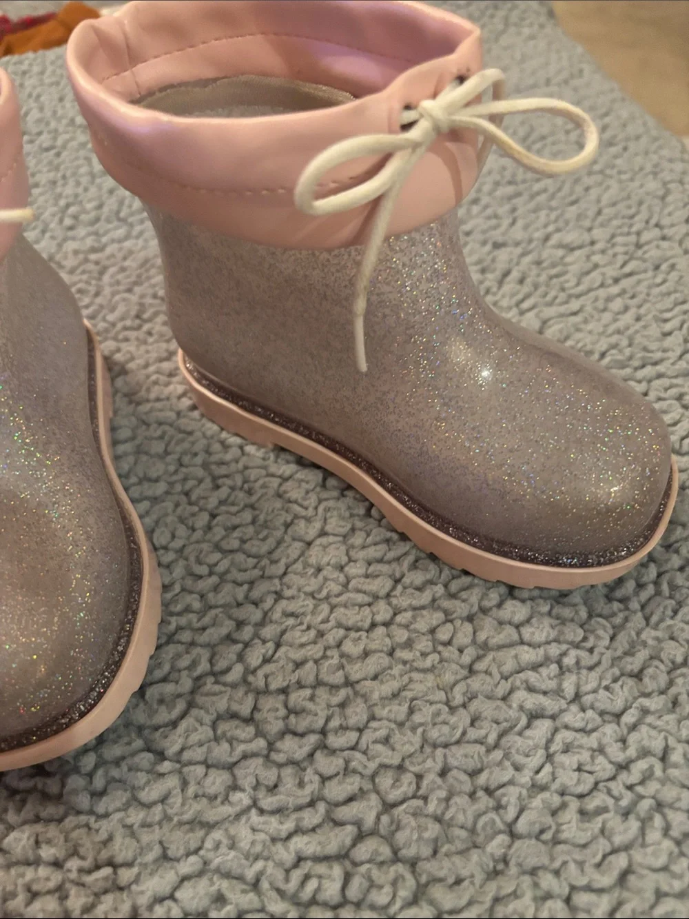 Mini Melissa Glitter Pink Cuff Rain Boots with Bow